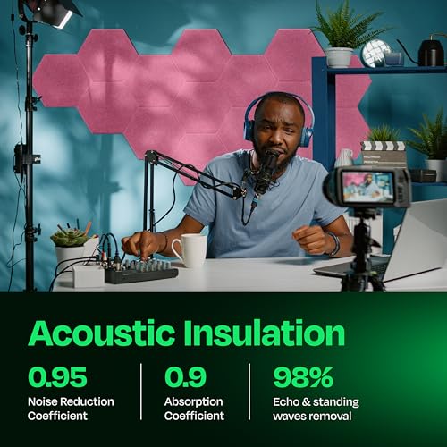 Image of Acoustic Panels 12-Pack Soundproof Wall Panels 12 inchX10.4 inchX0.4 inch Sound Panels High Density Sound Dampening Panels - [Chic Pink Hexagon]