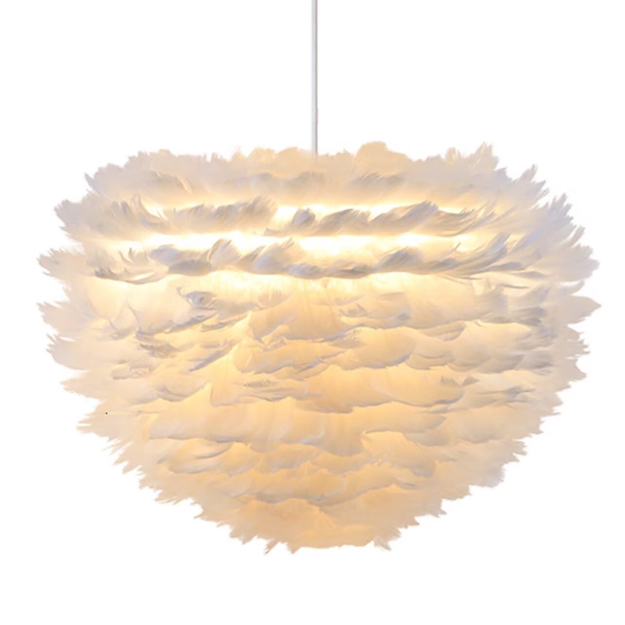 GUANSHAN White Goose Feather Ceiling Lamp Foldable Hand-Woven Feather Lampshade Pendent Light Simple and Elegant Chandelier for Living Room, Bedroom, Hotel