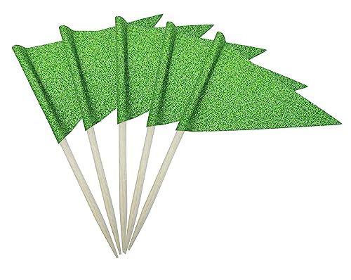 GentleGirl 100 Pcs Solid Blank Toothpick Flags Small Mini Plain Cupcake Toppers Stick Color Triangle Flags DIY Marking Decorations(Green)