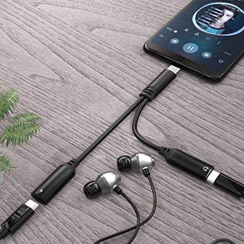 Usb C Headphone And Charger Adapter,Audio Charge & Music Type C Splitter Audio And Charging Adapter Support Fast Charging,Call,Music, Compatible For Google Pixel/Huawei/Samsung #TOP1