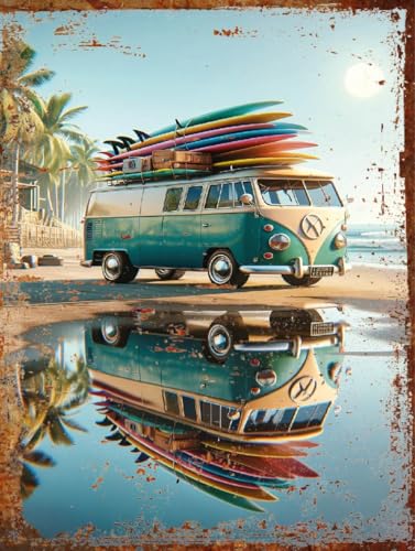 Plaque déco Combi Volkswagen en Aluminium Vintage rétro 20x30cm