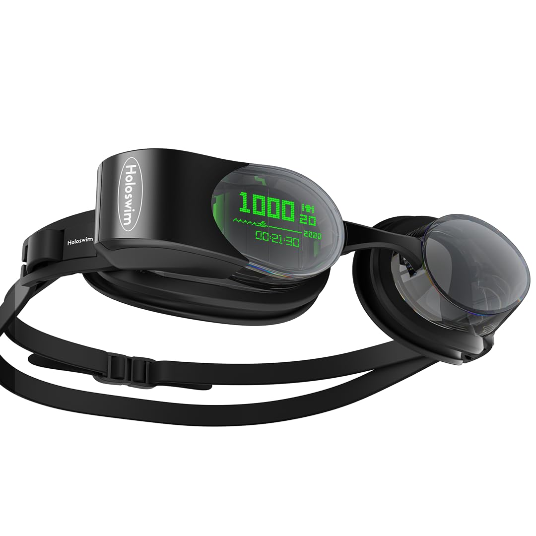 Holoswim Smart Swim Goggles 2PRO, AR Real-Time Display, Data Tracking & Training Plans Swim Goggles with AI Data Analysis APP, No Subscription, TÜV Anti-Fog Goggle Compatible with Garmin Apple Watch