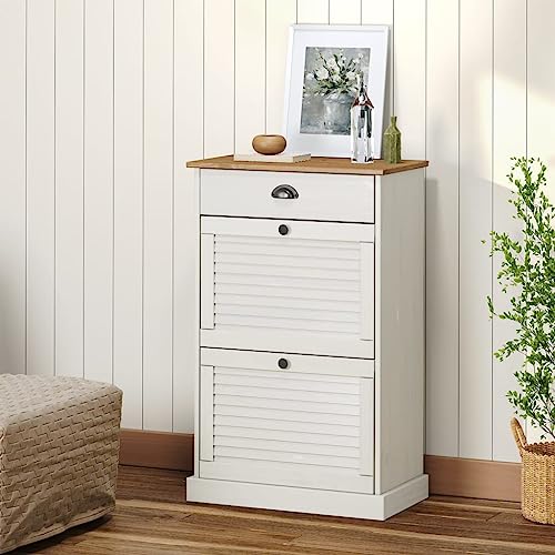 Gecheer Vigo - Armario para zapatos (60 x 35 x 96 cm), color blanco y madera maciza de pino, mueble de almacenamiento para dormitorio, salón, vestidor, entrada, pasillo