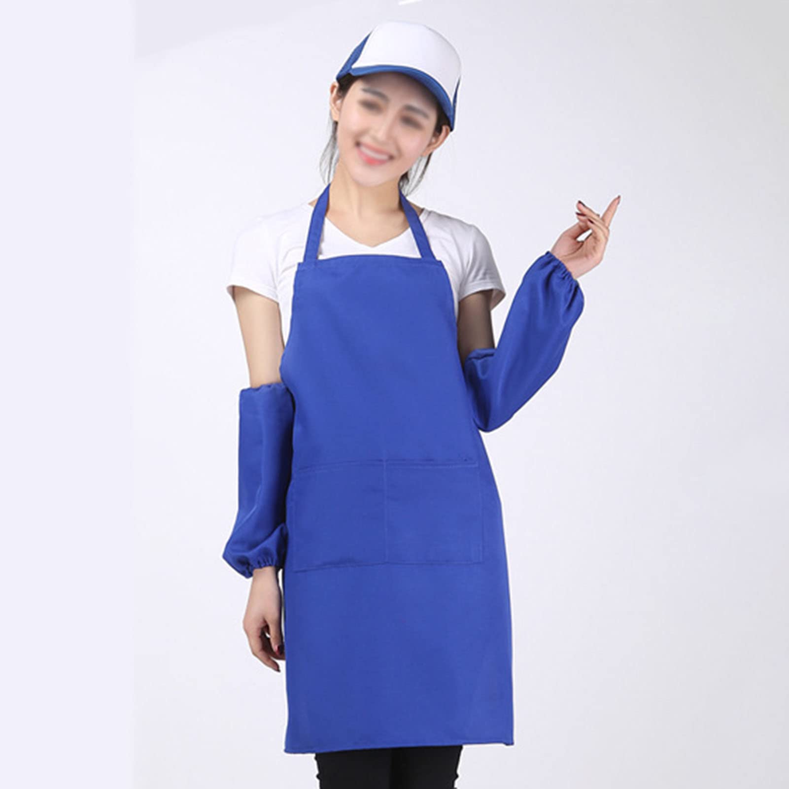 Confezione Da 2 Grembiuli Regolabili Con Tasche - Gessati Blu/nero - Per Chef, Cucina, Ristorante, Unisex, Lavabili - 3