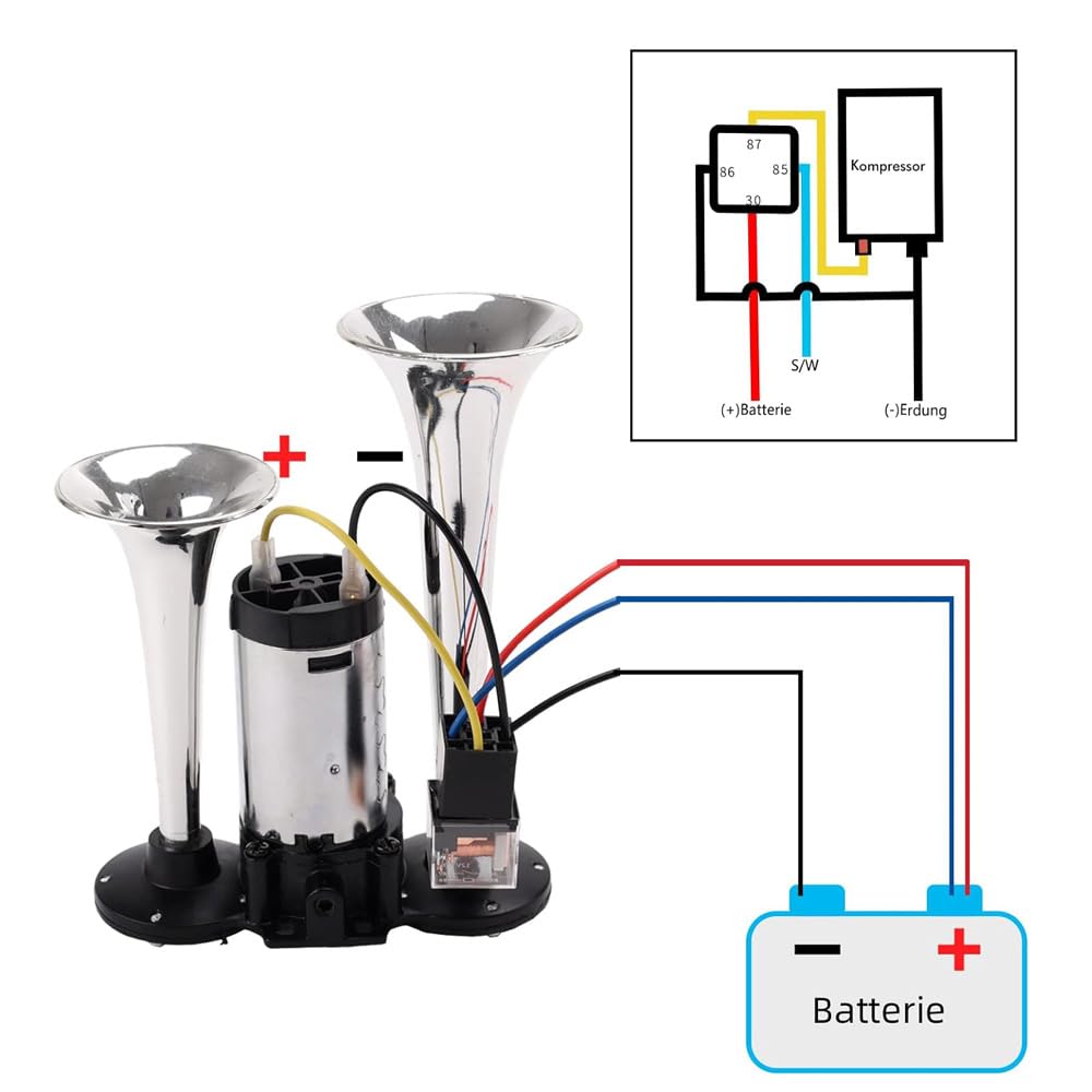 Klaxon de camion à double trompette 12V super fort - Klaxon électrique à air avec compresseur pour voiture, camion, train, moto, bateau