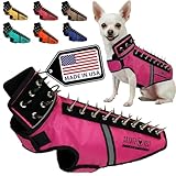 CoyoteVest SpikeVest Dog Harness Vest for Small Dogs, Reflective Dog Vest with Spikes to Shield Your pet from Coyotes, Raptor and Animal Attacks, Anti Hawk Vest, Made in USA (S-Pink)