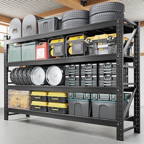 Image of Letaya 68 inch W Storage Shelves Heavy Duty, 7000LBS Garage Shelving Units, 4 Tier Adjustable Utility Rack Shelf,Large Metal Industrial Shelves,for Shop,Warehouse,Basement,Black (68 inch W x 24 inch D x 64 inch H)