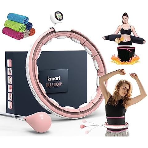 K-Mart Hula Hoop with Weight Ball, 16 Link with 360 Degree Auto-Spinning Ball Massage & Cooling Towel for Adult Fitness, Gymnastics for Men & Women (Sea Pink) Cover