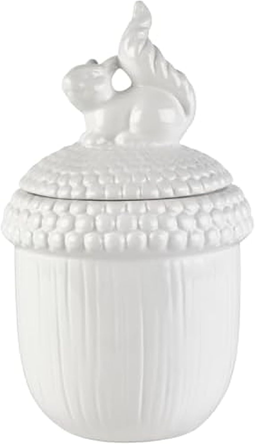 Elements White Squirrel Pinecone Ceramic Jar, 5.91x5.91x10.04 Inch