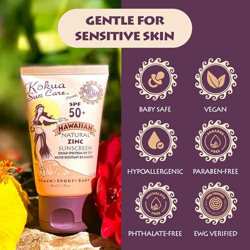 Image of Kokua Sun Care Hawaiian Reef Safe Sunscreen SPF 50 | 1 oz - 3 Pack | Zinc Oxide | Mineral Sunscreen | Face & Body | Moisturizing Sun Protection | Water Resistant | Chemical Free | Natural Ingredients