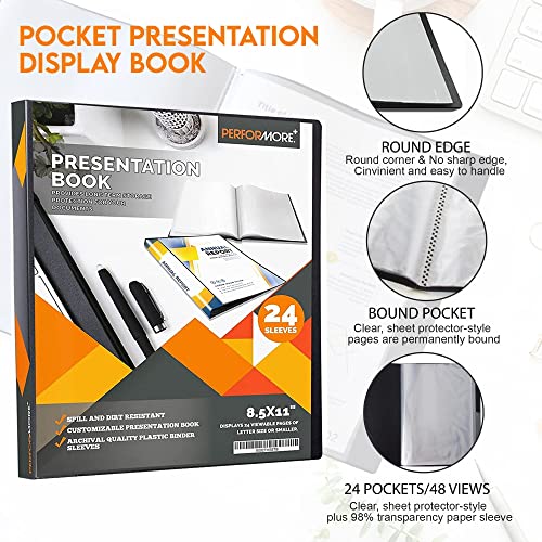 2 Pack of Presentation Folder, 24 Pocket Presentation Display Book (Black) with Plastic Sleeves, 48 Pages Capacity for 8.5" X 11" Sheet Size Paper, Portfolio and Sheet Protector Binder by Performore - Image 3