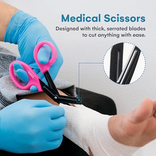 Image of Madison Supply Medical Scissors, EMT and Trauma Shears - 7.5 Inch Quality Stainless Steel Bandage Scissors - Fluoride-Coated with Non-Stick Blades - 2 Pack (Pink /Purple)