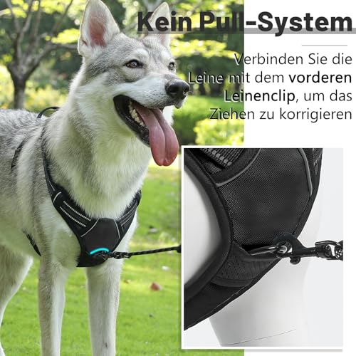 Demigreat Hundegeschirr Mittelgroße Grosse Hunde, Anti Zug Hundegeschirr Gepolstert mit Griff, Atmungsaktiv Reflexstreifen Verstellbar Brustgeschirr