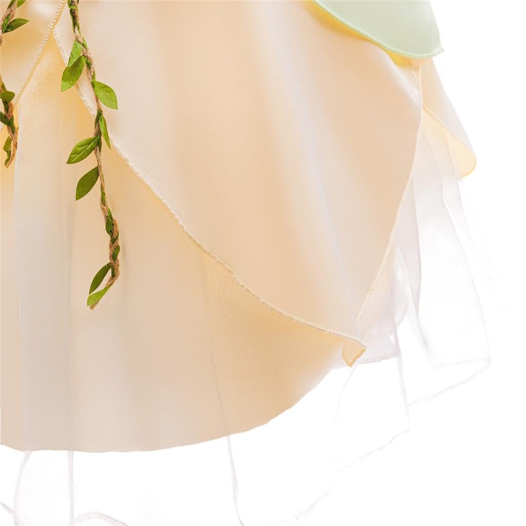 Lito Angels Vestido de Princesa Rana para Niñas, 2-11 Años | Corpiño floral, Mangas desmontables, Falda en capas, Flor y adorno verde, Carnaval y Halloween, Fiesta de cumpleaños