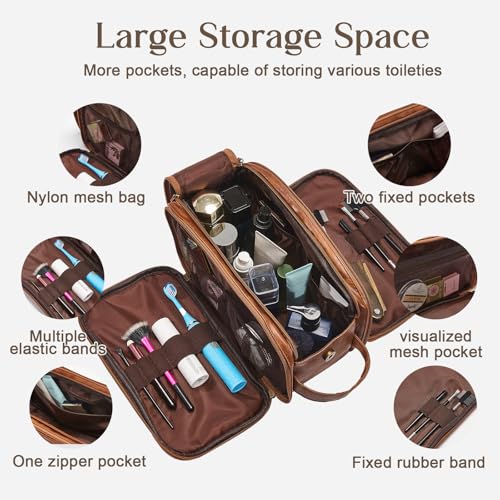 Personalized Leather Toiletry Bag for Men, Large Travel Shaving Dopp Kit Water-resistant Toiletries Organizer PU Leather Cosmetic Bags For Groomsmen Gifts Custom Laser Engraved Leather Gift2