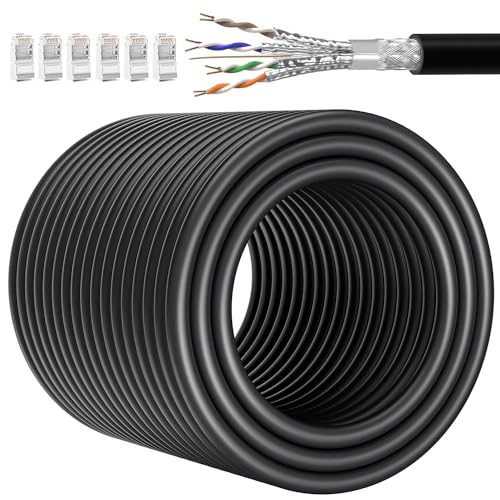 Soibke LAN Kabel 60 Meter Outdoor Indoor Cat 7 Ethernet Netzwerkkabel 60m High Speed Geschirmt RJ45 Internetkabel 10Gbps SFTP Wasserdicht Gigabit Installationskabel Schwarz