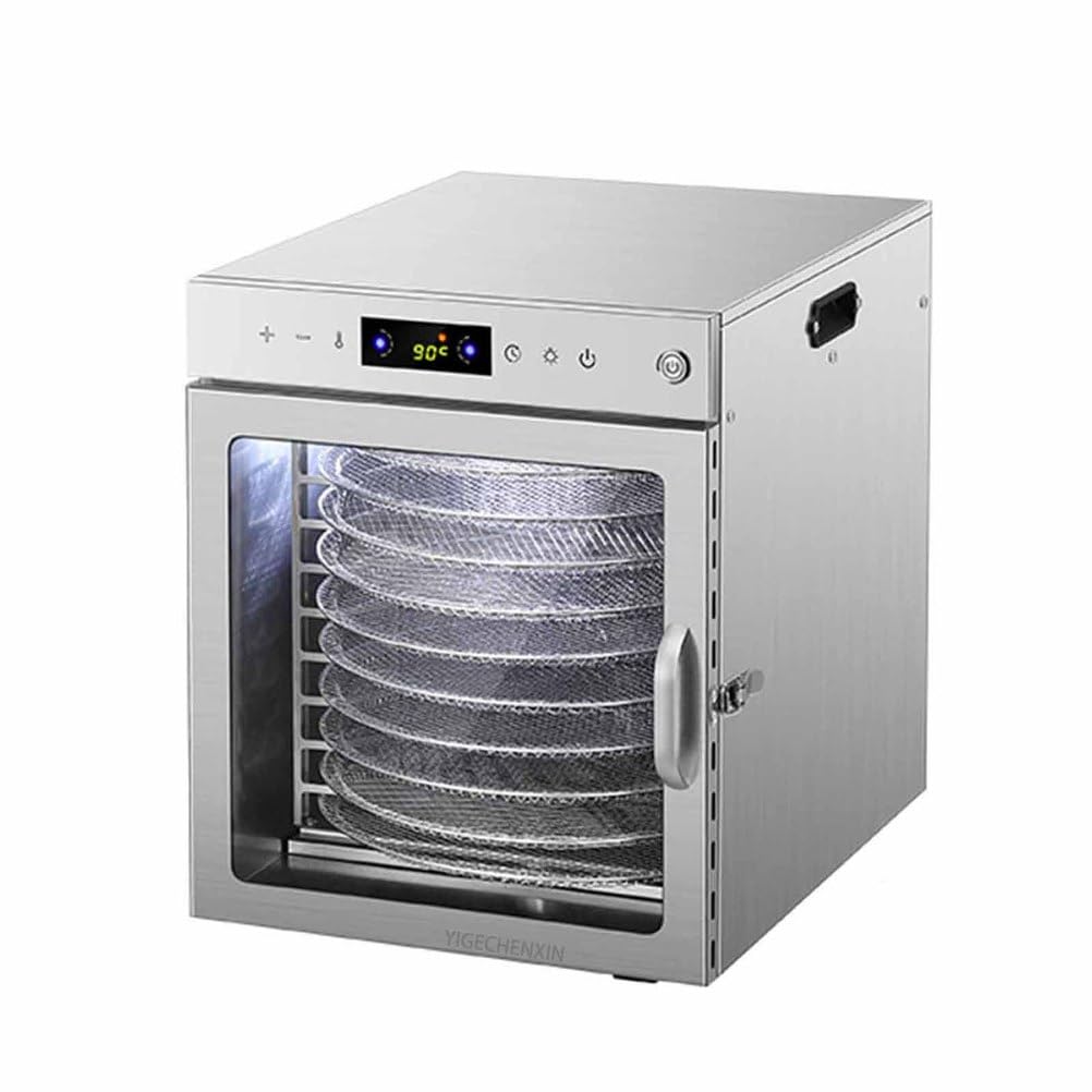 800 W Temperatura Ajustable deshidratador de Acero Inoxidable 10 Capas de rotación casa secador de Aire de Fruta Equipado con Luces led fácil de Limpiar