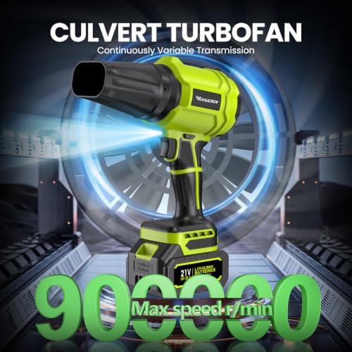 Image of Cordless Leaf Blower, 900,000 RPM, 2 Batteries, Charger and 2 Nozzles Included, for Garden, Patio, Car, Snow and Dust, Bright Green