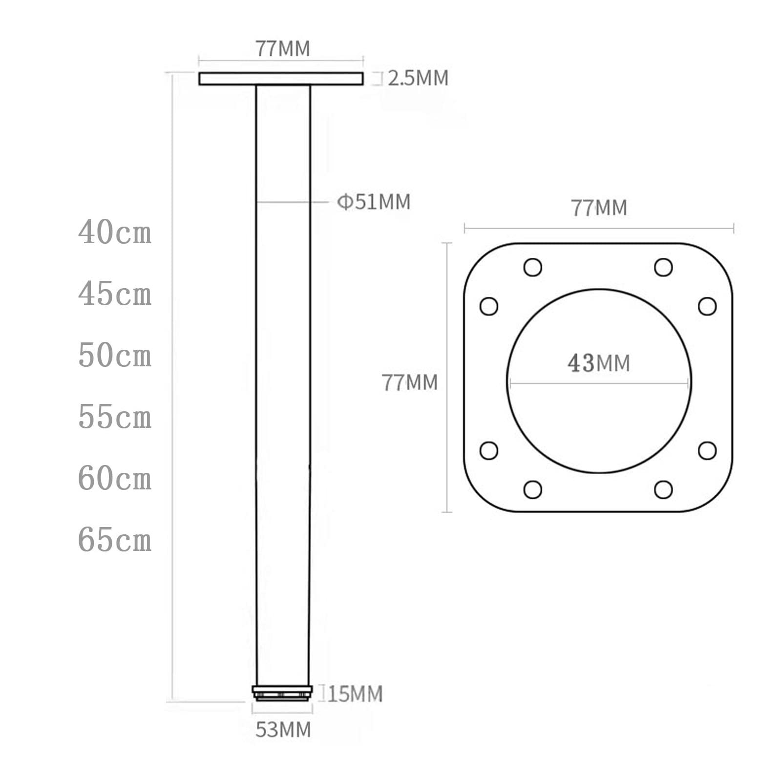 4 Piezas Patas para Muebles Regulables en Altura, Patas de Mesa de Acero Inoxidable, Patas de Escritorio de Barra de Metal Ajustable, con Tornillos (60cm/23.62in,4pcs)