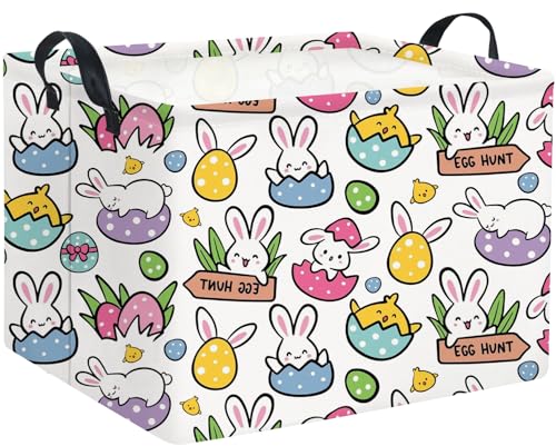 Image of Rectangular Easter Gift Basket Kids Storage Organizer Bins Bedroom(Cartoon Easter Bunny)