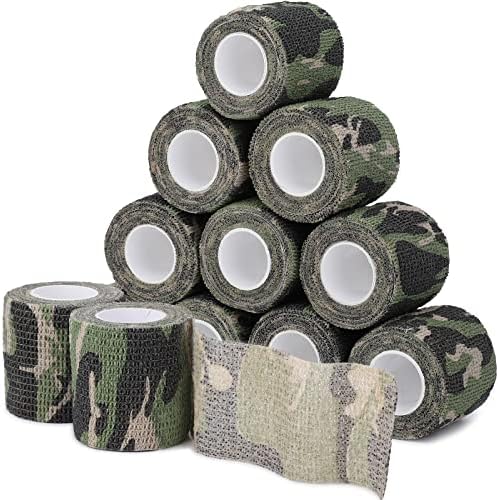 Treaful Jungle Camo Tape, 12 Roll Self-Adhesive Camouflage Bandage for Outdoor Sport Military Camp, 3in x 14.8ft 5Yard Obscured Cling Strip for Hunting Shooting Gun Bow Flashlight Rifleskins Bicycle