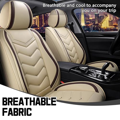 Image of CTDS Car Seat Covers for VW Tiguan 2009-2026, Stylish Sport Seat Cover, Premium Nappa Leather Car Seat Cover. Automobile Seat Covers Sets.(Standard 2 Seats /Beige)