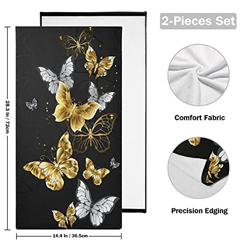 Susiyo Set Of 2 Hand Towels Gold White Butterflies Black Bath Towels Soft Absorbent Guest Face Towel Kitchen Dish Towel Beach Towels Spa Home Bathroom Decorations #TOP1
