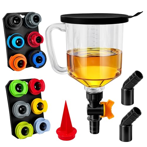 18 Pack No Spill Engine Oil Funnel Kit1.59QT/1.5L Automotive Oil Funnel Set 2 Magnetic Adapter Organizer Boards 12 Adapters Compatible with GM Ford BMW Audi Land Rover Etc