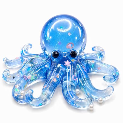 Blue Glitter Octopus Taba Squishy Sugar Stress Balls for Kids and Adults Cute Animals Squeeze Fidget Toys Squishy Octopus Sugar Ball Sensory Toys for Girls and Boys Easter Basket Stuffer