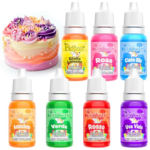 Coloranti Alimentari - Fidton 7 Colorante Alimentare Gel Altamente Concentrati, Set di Colori Alimentari per Amaretti, Colorante Alimentare per Torte, Coloranti Alimentari Gel per Ciambelle - 10 ml
