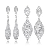 Udalyn 2 Pairs Elegant Wedding Bridal Dangle Earrings Crystal Rhinestone Prom Long Teardrop Earring Costume Jewelry Set