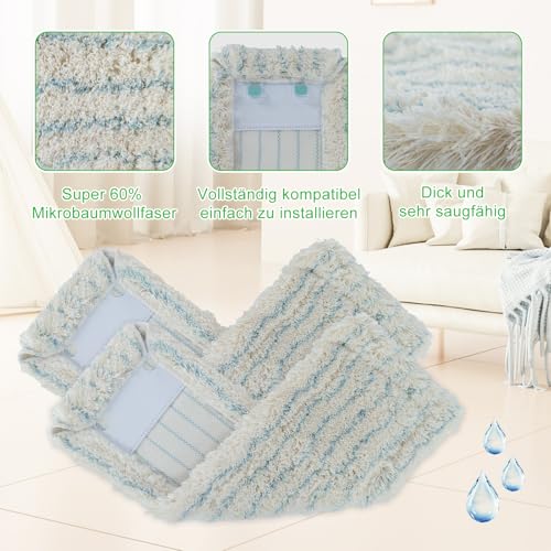 4 Stück Ersatz-Wischbezüge für Leifheit Profi XL Micro Duo / Profi XL Cotton Plus, Bodenwischer Ersatzbezug aus Baumwoll- und Suprafasern Insbesondere für Stein und Fliesen,Starke Wasseraufnahme