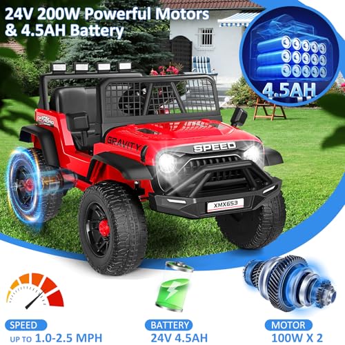 Hikole 24 Volt Ride On Toys for Boys, 4WD 24V Power Wheels Car with Remote Control, 3 Speed, Bluetooth, Music, Soft Star - Additional View