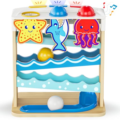 Image of Move2Play, Wooden Ocean Friends | 30+ Fin-Tastic Songs & Phrases | Baby & Toddler Musical Toy | First Birthday Present for 1+ Year Old | Ages 6-24 Months | Boy & Girl Ball Drop Toy