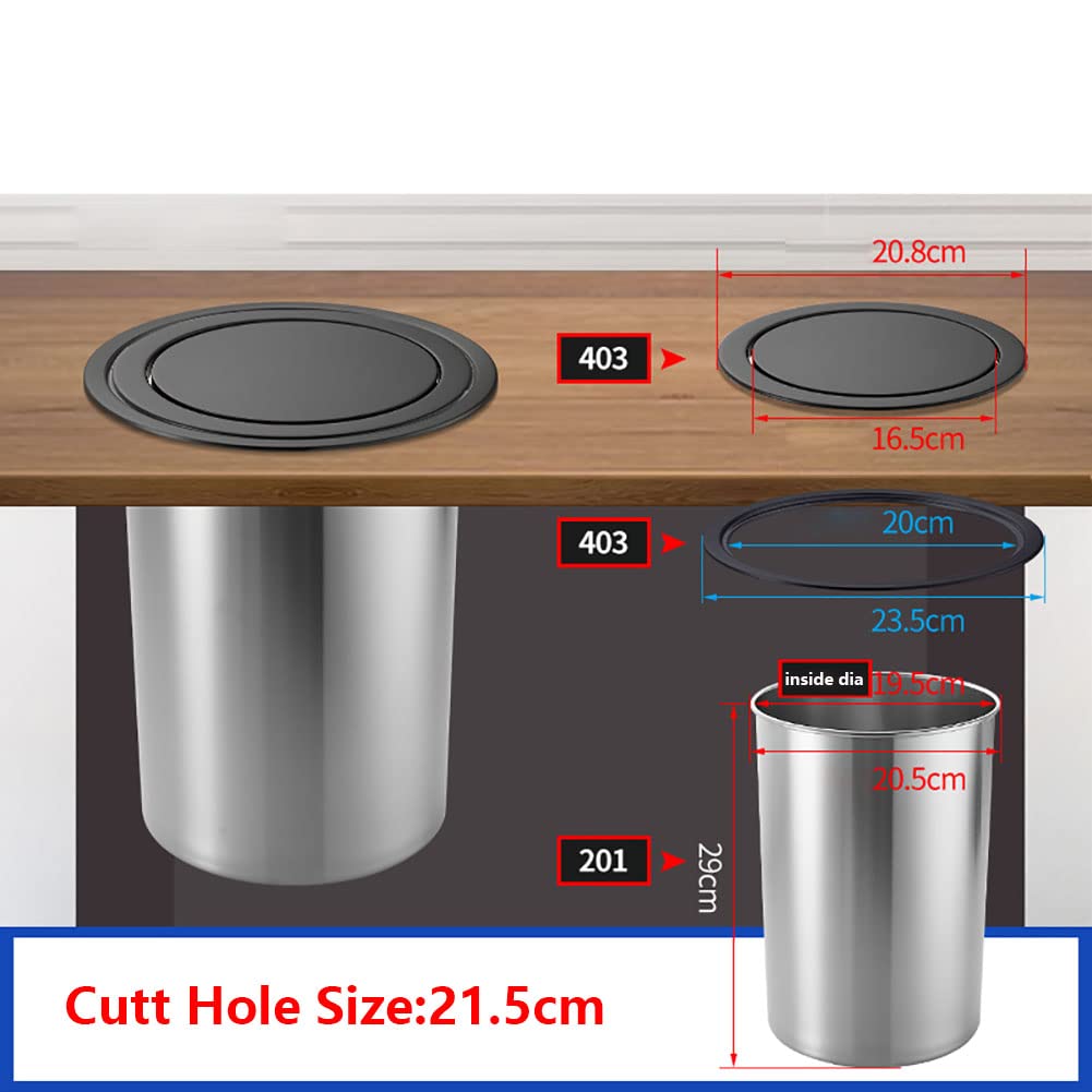 Cubo De Basura De Cocina, Cubo De Basura De Acero Inoxidable A Prueba De Herrumbre Integrado En La Encimera Con Tapa Abatible De Equilibrio Negro, Ojal De Basura Integrado