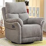 ANJ Swivel Rocker Recliner Chair, Manual Fabric Glider Nursery Recliner Chair, Single Rocking Modern Sofa Home Theater Seating for Living Room, Nursery (Silver)