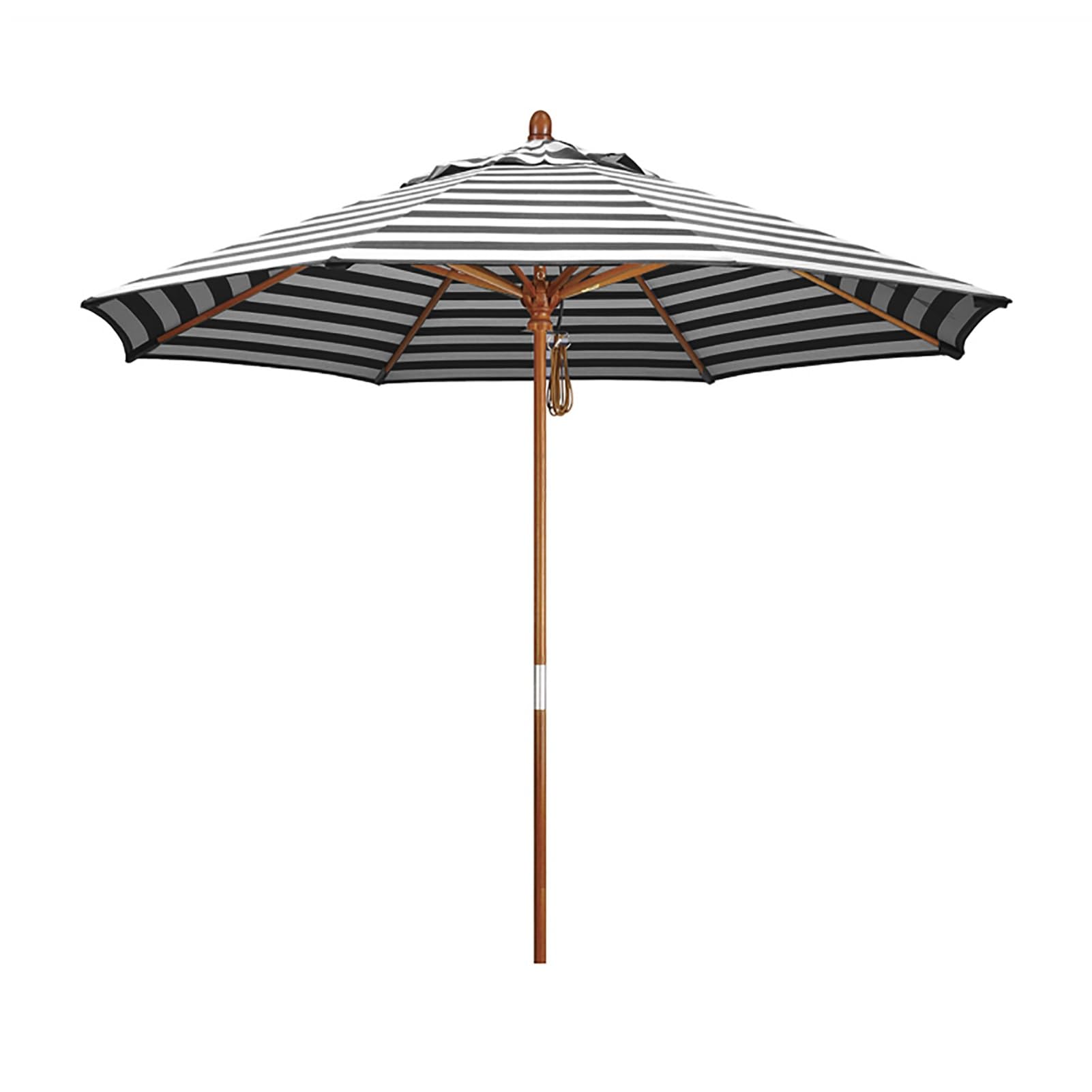 Striped Outdoor Patio Umbrella 9ft, Garden parasol, Waterproof, Sun Protection, Folding Wooden Sun Shade Umbrella for Balcony, Deck, Patio, Beach Umbrella (Color : Black, Size : 270cm/9ft)