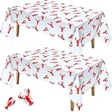 Touman 2 Pieces Crawfish Tablecloth Birthday Party Lobster Table Covers White and Red Crawfish Table Cloth for Party Decoration Supplies, 108 x 54 inches,White,red