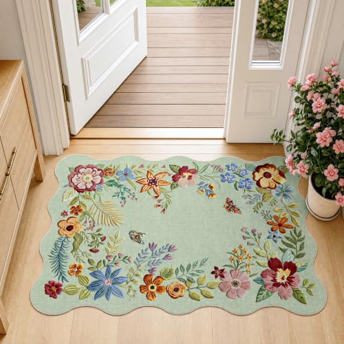 FMFUNCTEX 2x3 Washable Floral Vintage Scalloped Boho Flower Entryway Rug