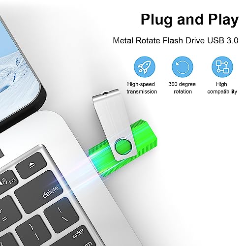 KEXIN 10 Pack 64GB USB Stick USB 3.0 Memory Stick Flash Drives High Speed Thumb Drive With LED Light For Data Storage (5 Mix Color: Black Blue Green Orange Red) - Image 3