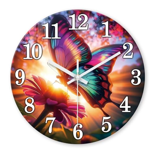 XFM Beautiful Butterfly Wall Clock 12 Inch Battery Operated Flower Clock Silent Non-Ticking Modern Decorative Clocks for Home Kitchen Living Room Bathroom Office