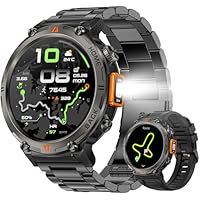 GPS Smartwatch Militare Uomo Impermeabile 3ATM con Torcia LED Bussola, 1,45" HD Rugged Smartwatch Orologio con Chiamate Bluetooth, Fitness Watch con Cardiaca SpO2 Notifiche WhatsApp per Android iOS