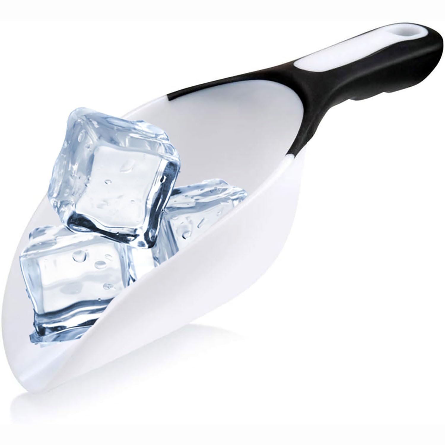 Funito Ice Scoop, Contoured Translucent Flexi-Plastic with Soft Grip Handle for Ice, Flour, Rice, Popcorn, Pet Food, Black