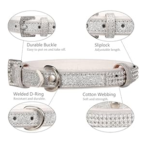 Dog Collar,Cat Collar,Sparkling Rhinestones Dog Collars Adjustable Pet Collars for Puppy Kitten Small Medium Dogs&Cats (S, Silver)