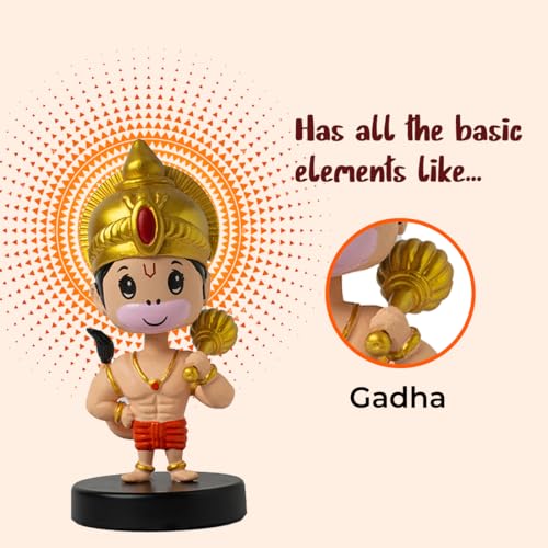 Image of Lord Hanuman Ji Murti Bobblehead for Home Entrance, Idol for Car Dashboard, Home Decor Items, Office Desk, God Statue for Good Luck, Superhero Action Figure, Gifting Kids, Little Gada Figurine