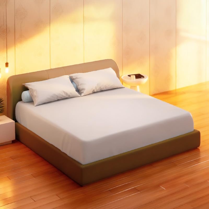 The Sleep Company Plush Cotton Fitted Sheet | 100% Plush Cotton | Soft-Touch Comfort | Breathable | Soft-Touch Fabric | Fits Mattresses Up to 12" | Includes 2 Pillow Covers | White