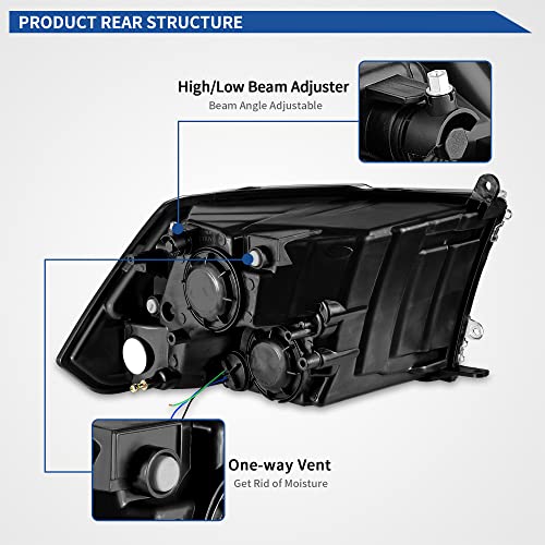 Image of OEDRO Headlight Assembly Replacement for 2009-2018 Dodge Ram 1500 /2010-2018 Ram 2500 3500 (Quad Models Only), Headlamp with Amber Reflector, Clear Lens Black Housing w /o bulbs, w /o wiring harness