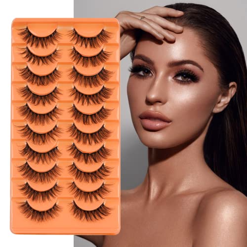 LANKIZ Cluster Lashes 10-16mm Fluffy Individual Cat Eye Lashes Natural Look 6D Wispy False Eyelashes Lash Clusters DIY Eyelash Extensions Curly Faux Mink Fake Lashes Strip 10 works Pack(Balsam Style)