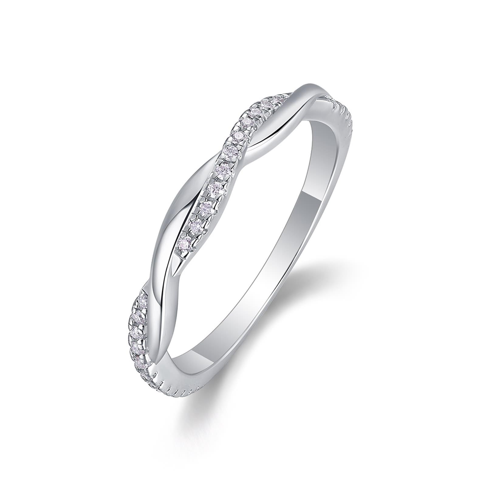 Anello da donna delicato sottile, anello da donna attorcigliato con moissanite argento bianco 14 carati, misura 14 (17,2)
