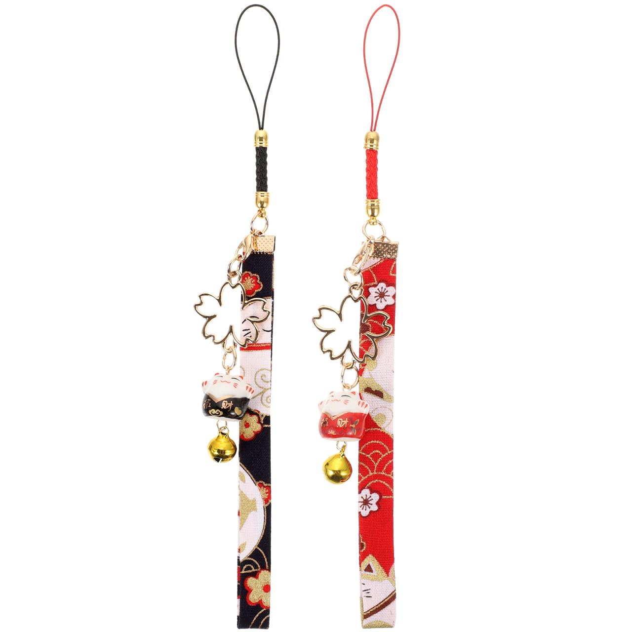 Lot de 2 Pendentifs Chat Fortune Clochette Japonaise pour Voiture Porte-clés Sac à Dos